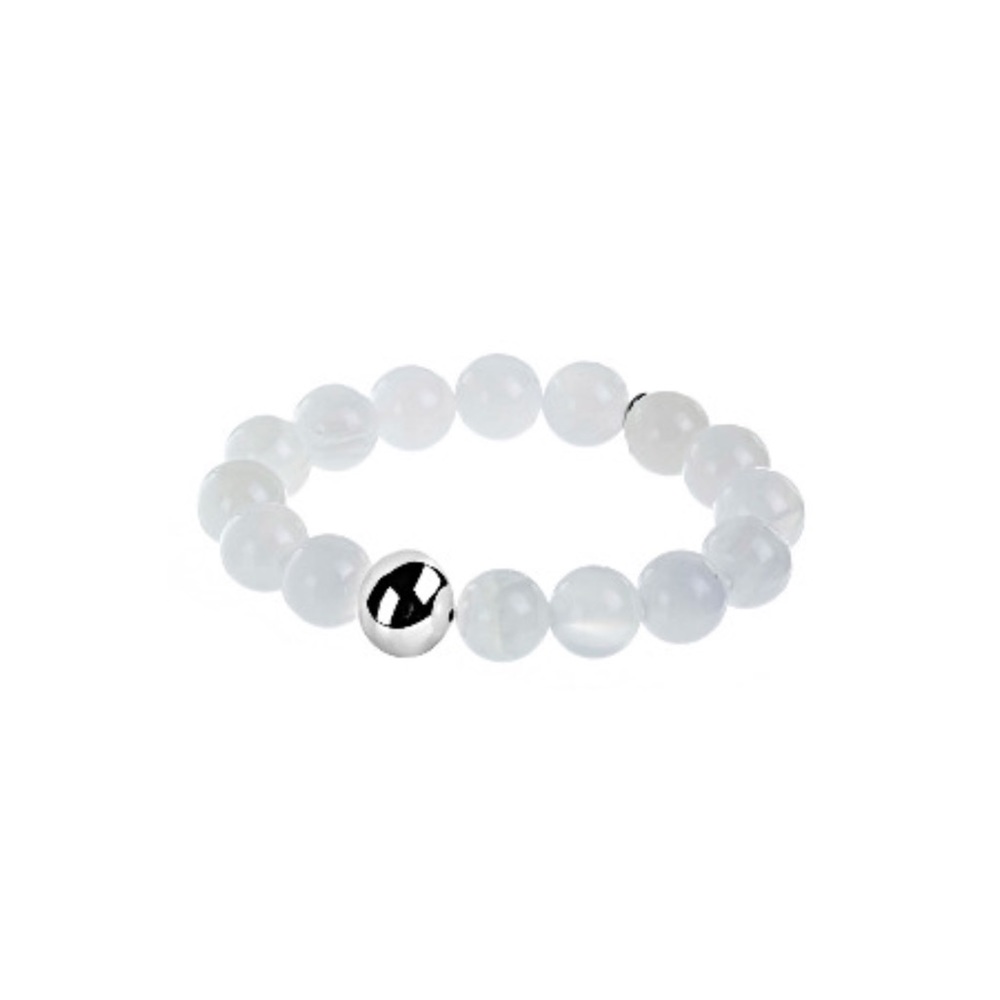 White Dyed Jade & Silver Bead Stretch Bracelet